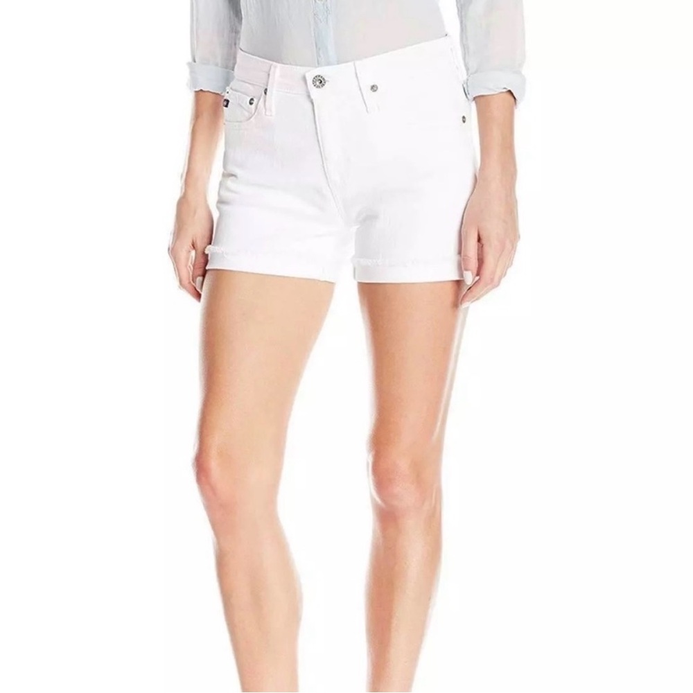 AG The Hailey Ex Boyfriend Roll Up White Distressed Denim Jean Shorts 26 Small